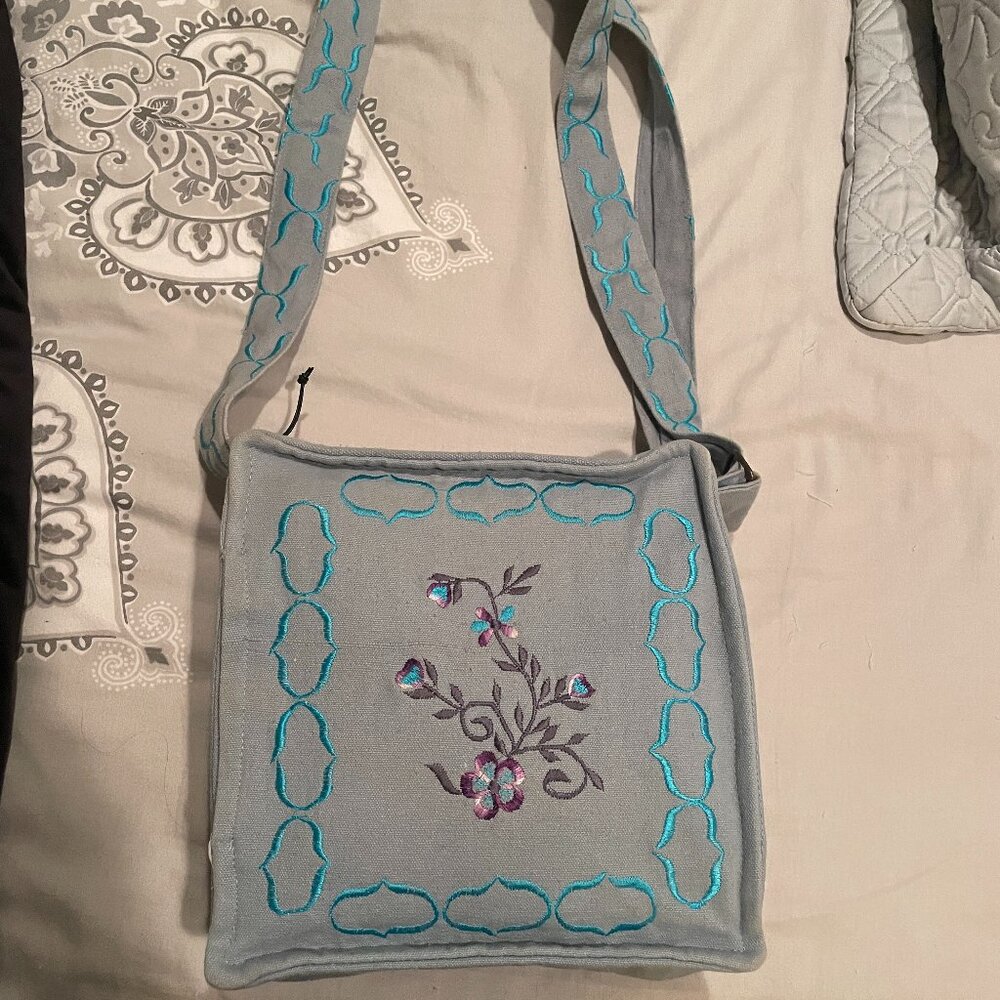 Light Denim Embroidered Shoulder/ Cross Body bag